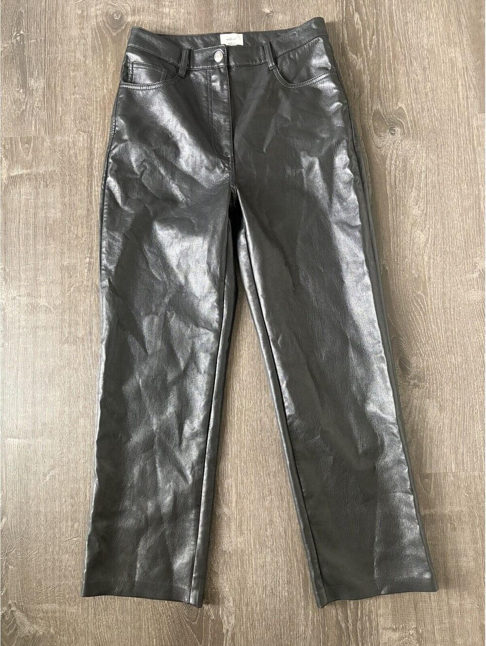 Aritzia Wilfred Soft Vegan Faux Leather Black Straight Leg Pant Small